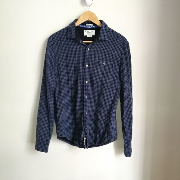 Men PENGUIN Check Gingham Blue Lined Preppy Heritage Slim Fit Shirt Size Medium - Picture 2 of 14